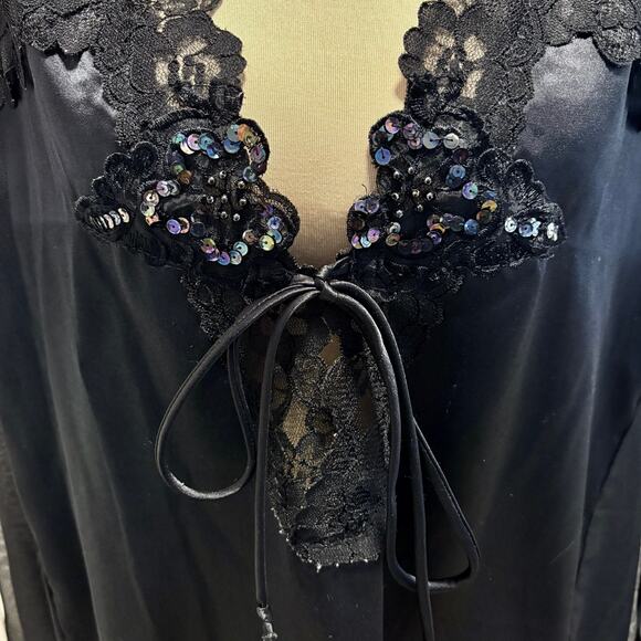 Vintage Intimate Attitudes Beaded Satin Lace Sleep Shirt 1X - Picture 2 of 13